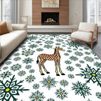 Giraffe Amidst Green Snowflake Whirl Rug
