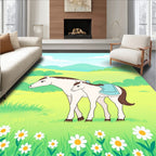 Playful White Horses Meadow Bloom Rug