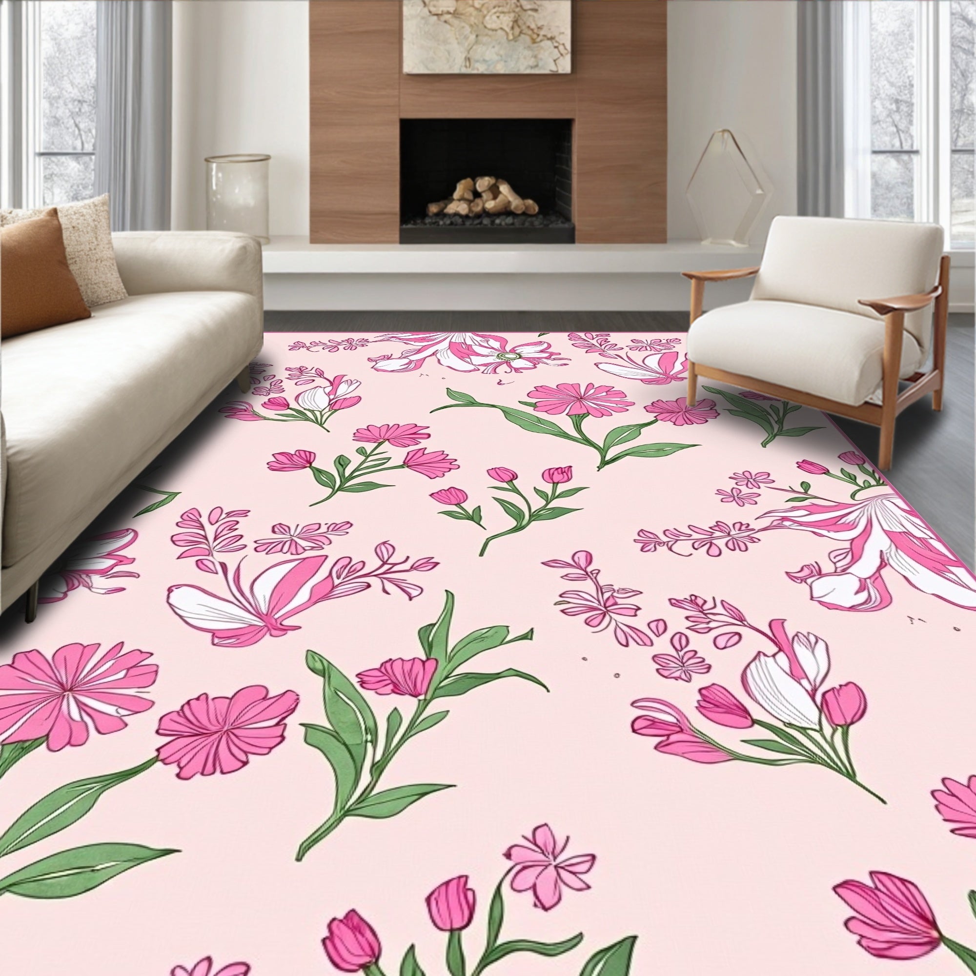 Pink Botanical Garden Floral Rug