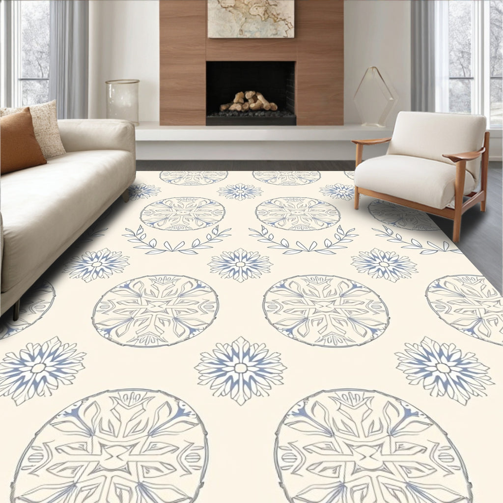 Delicate Blue Floral Laurel Medallion Rug
