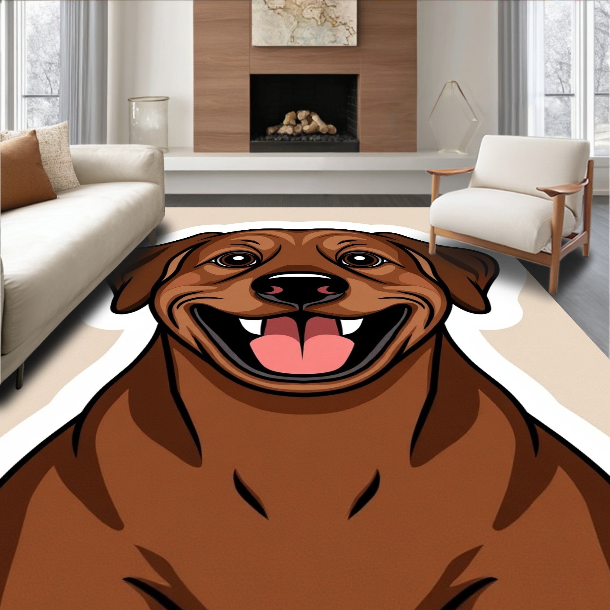 Happy Brown Dog Portrait Sticker Rug