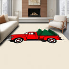 Red Vintage Pickup Christmas Tree Truck Rug