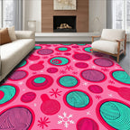 Pink Red Teal Yarn Ball Collection Rug