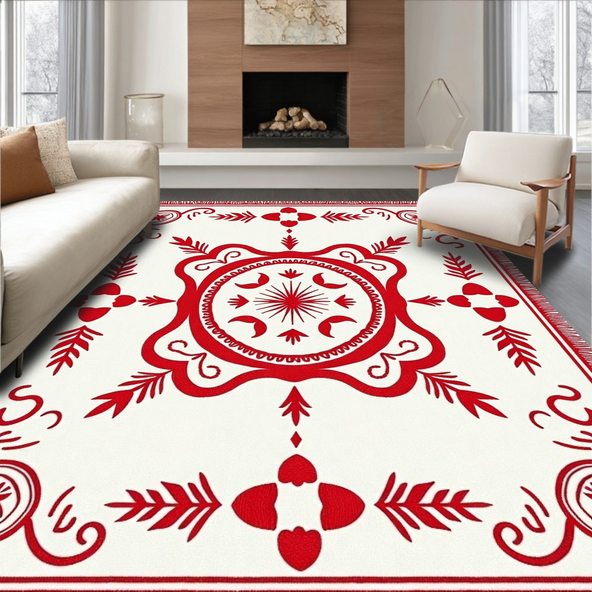 Red Folk Art Floral Medallion Rug