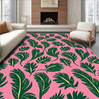 Vibrant Pink Green Feathery Leaf Rug