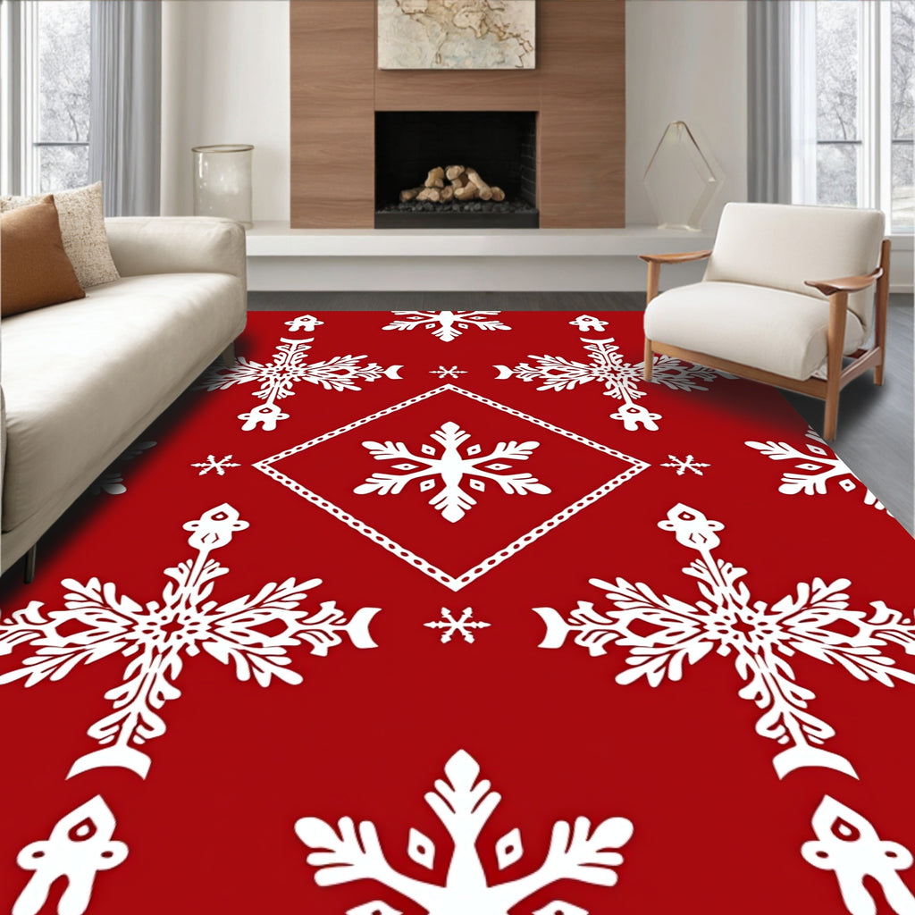 Red White Snowflake Lattice Rug