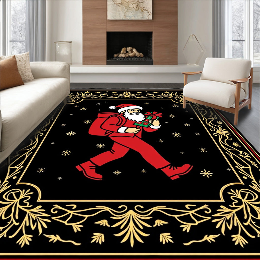 Festive Red Santa Snowfall Garland Rug