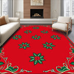 Vibrant Christmas Poinsettia Border Rug