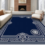 Art Deco Navy White Concentric Floral Rug