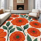 Vibrant Orange Floral Leaf Cluster Rug