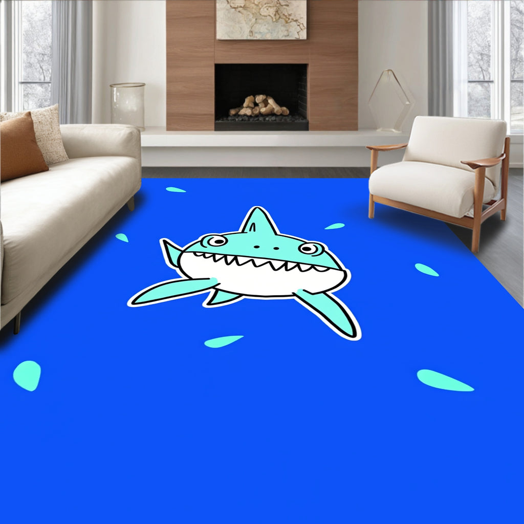 Playful Aqua Shark Splashes Rug