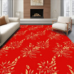 Crimson Red Golden Floral Branch Arrangement Rug