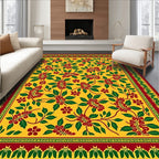 Yellow Red Green Floral Botanical Border Rug
