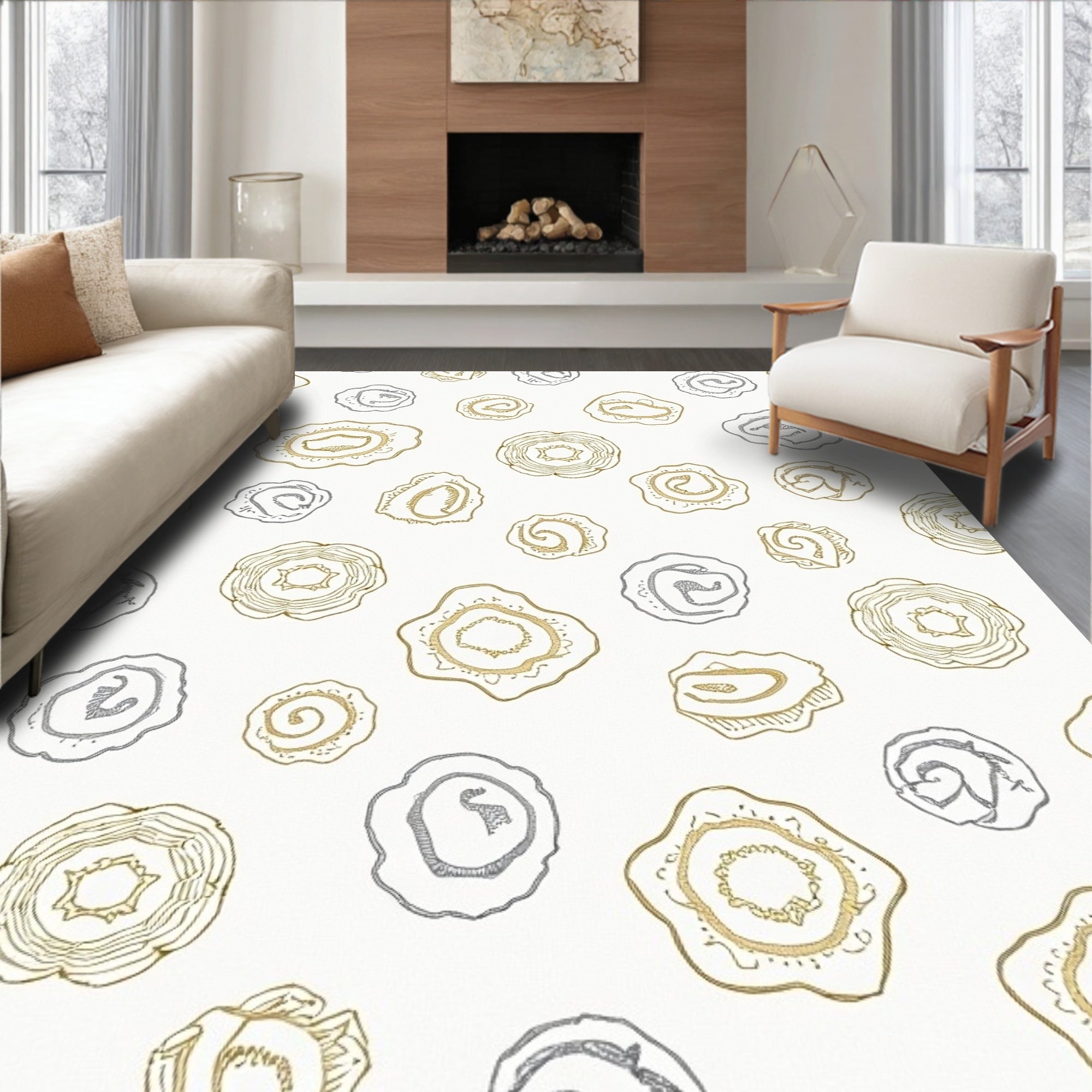 Golden Silver Geode Slice Arrangement Rug