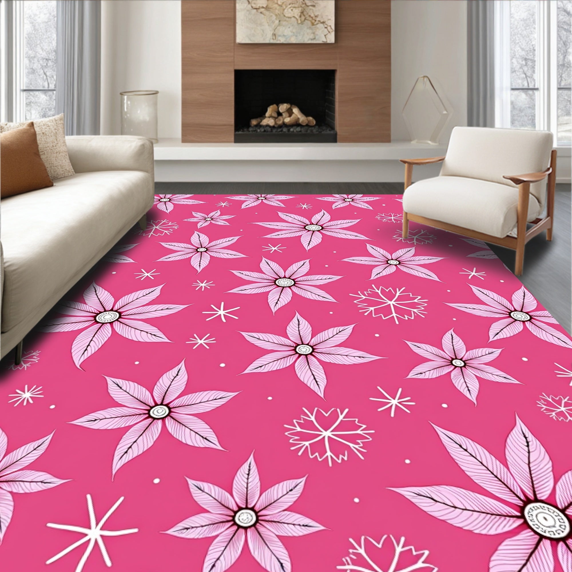 Pink Petal Snowflake Collage Rug