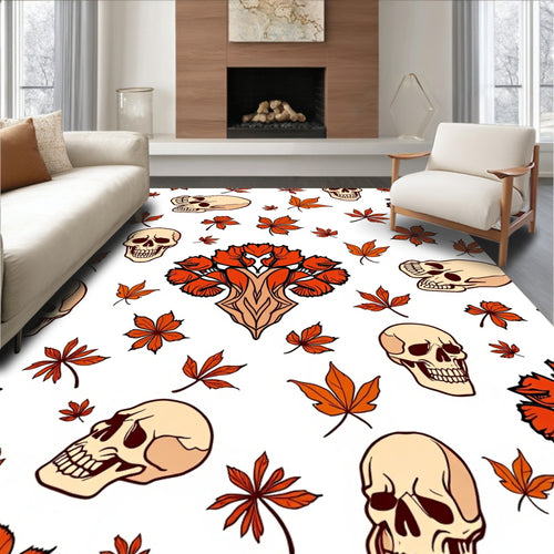 Autumn Skulls And Orange Leaves Rug