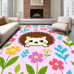 Cute Hedgehog Floral Meadow Rug