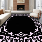 Whimsical Pink Floral Heart Border Rug