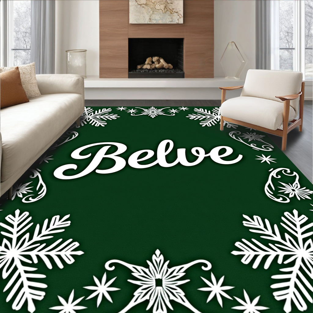 White Snowflake Festive Border Rug