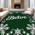 White Snowflake Festive Border Rug