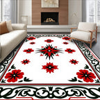 Red Floral Starburst Border Rug