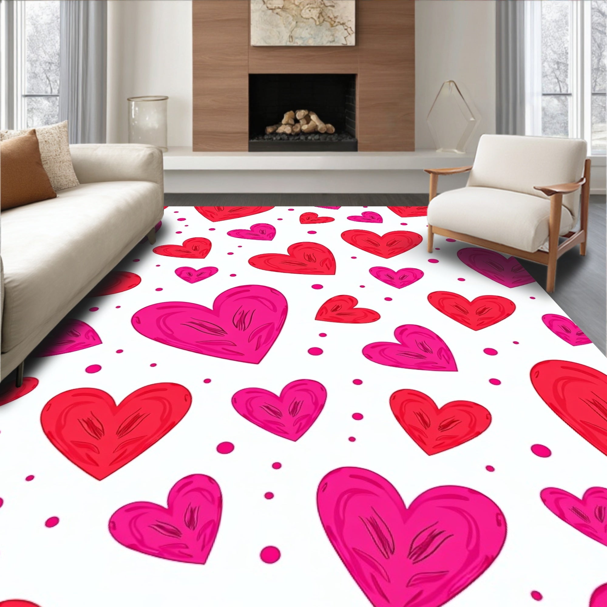 Vibrant Red Pink Heart Scatter Rug