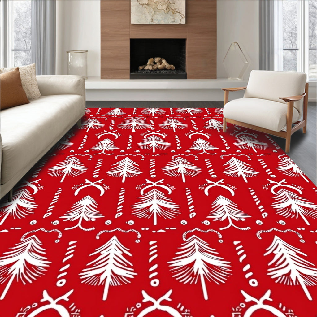 White Vintage Trees on Red Rug