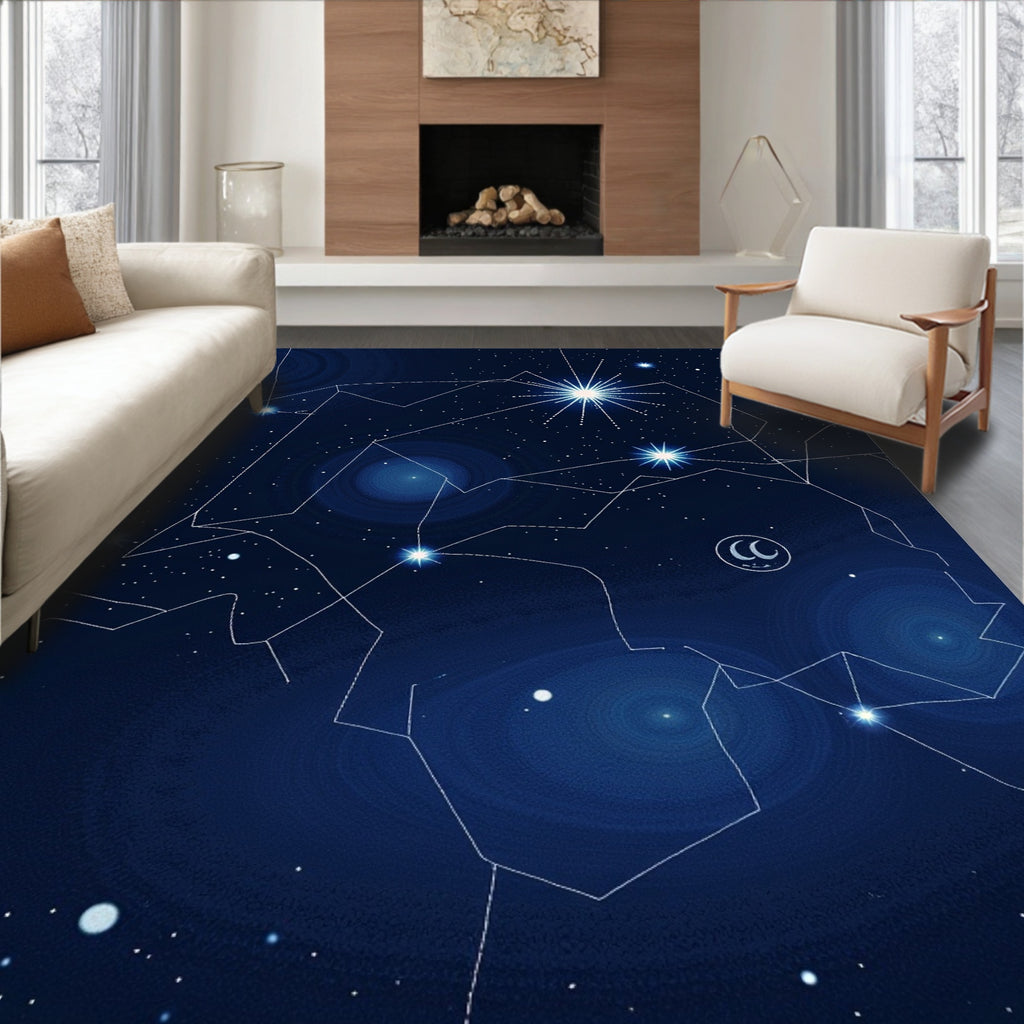 Cosmic Midnight Blue Celestial Map Rug