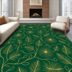 Emerald Green Golden Floral Swirl Rug