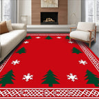 Festive Red Christmas Tree Snowflake Border Rug