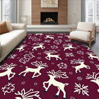 Cream Reindeer Snowflake Burgundy Accents Rug