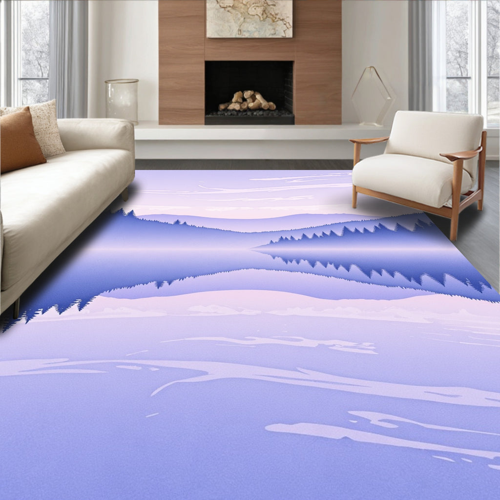 Lavender Mist Mountain Lake Reflection Rug