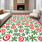 Red Green Swirl Pine Sprig Cluster Rug