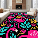 Vibrant Pink Flamingo Tropical Foliage Rug
