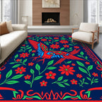 Red Blue Bird Crimson Floral Garden Rug