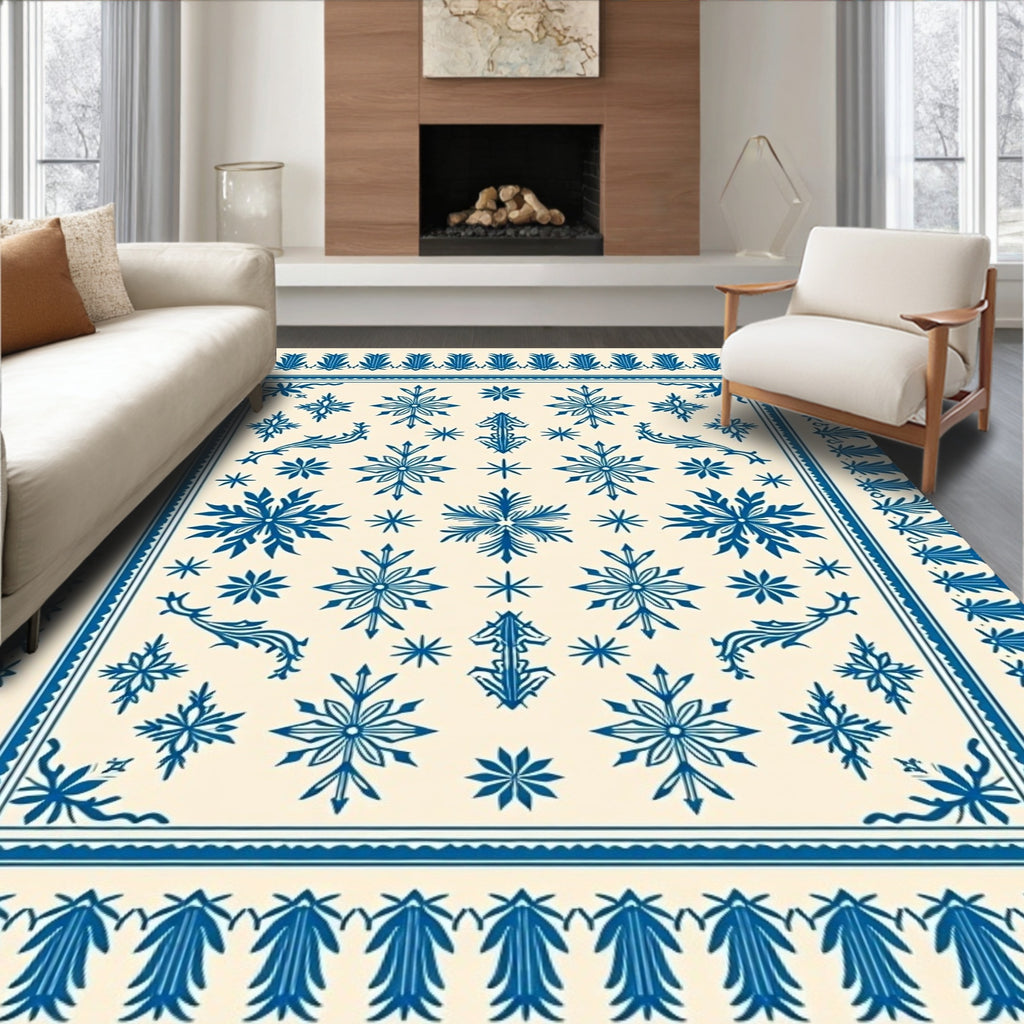 Blue Snowflake Medallion Cream Area Rug