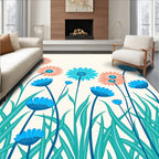 Blue Coral Daisy Garden Arrangement Rug