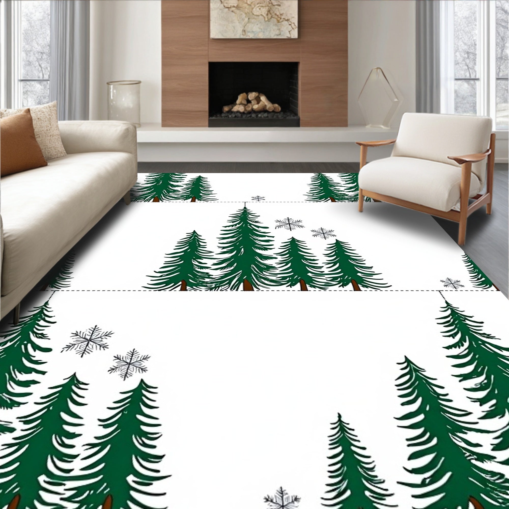 Evergreen Forest Snowfall Rug