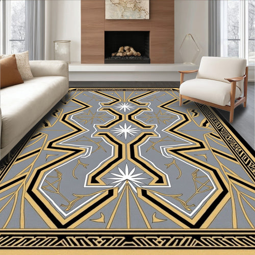 Art Deco Gray Gold Starburst Geometric Rug