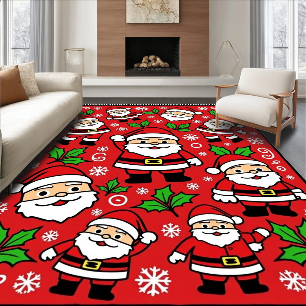 Red Santa Claus Holly Snowflake Sprinkle Rug