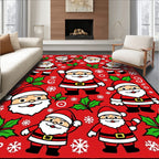 Red Santa Claus Holly Snowflake Sprinkle Rug