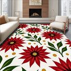 Crimson Flowers with Emerald Leaves Rug