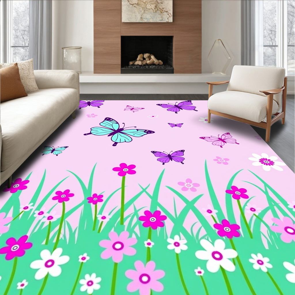Light Pink Butterfly Meadow Garden Rug