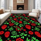 Vibrant Red Green Floral Acorn Rug