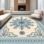 Elegant Blue Snowflake Medallion Border Rug
