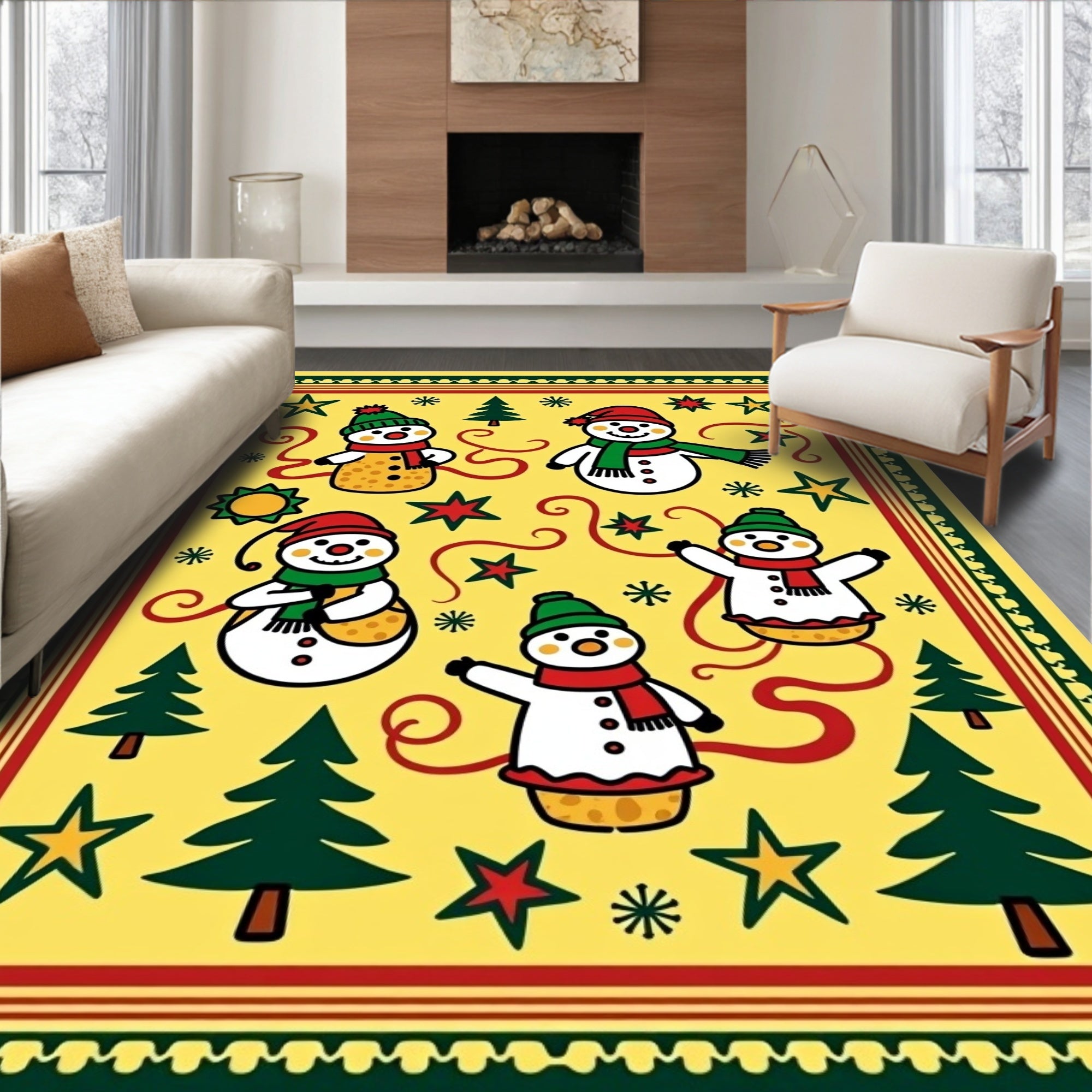 Jolly Snowman Christmas Celebration Rug