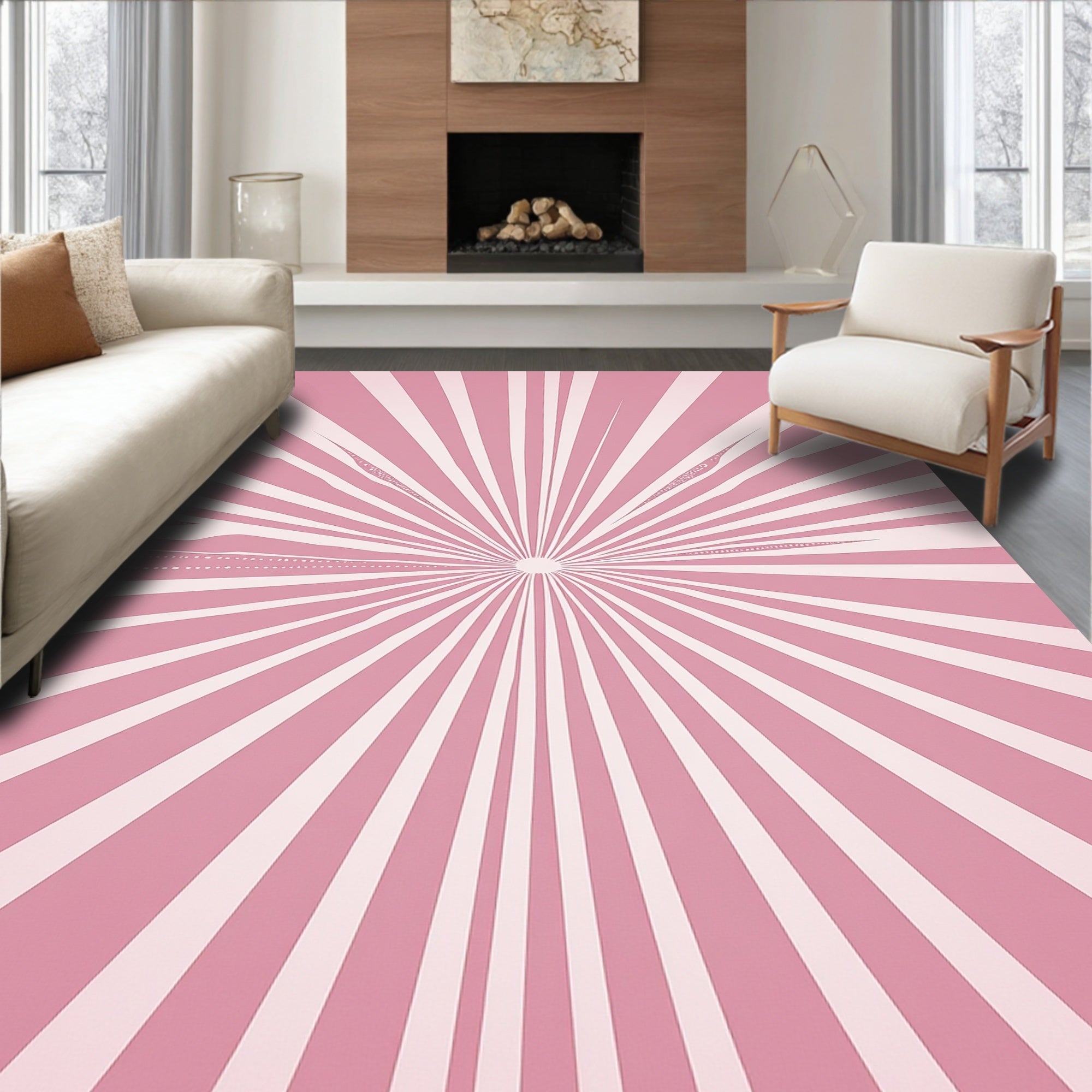 Retro Pink Sunburst Radiation Rug
