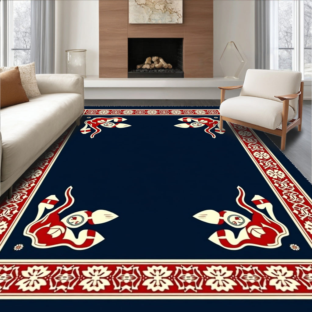 Crimson Ivory Geometric Border Rug