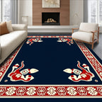 Crimson Ivory Geometric Border Rug