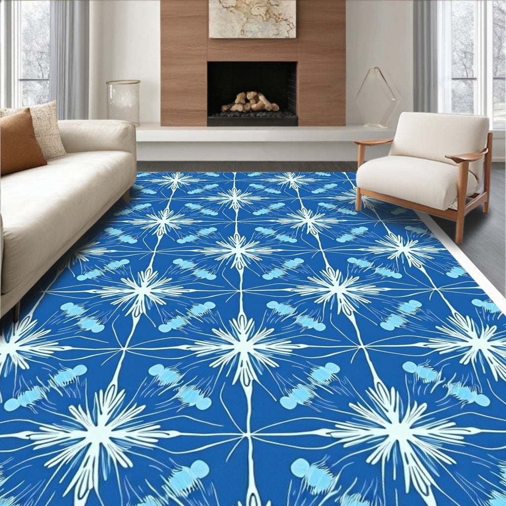 Luminous Blue Starburst Jellyfish Repeat Rug